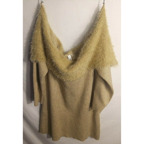 ^ NY Collection Women's Large NWT Knit Off Shoulder Gold Metallic Top … - Picture 3 of 6